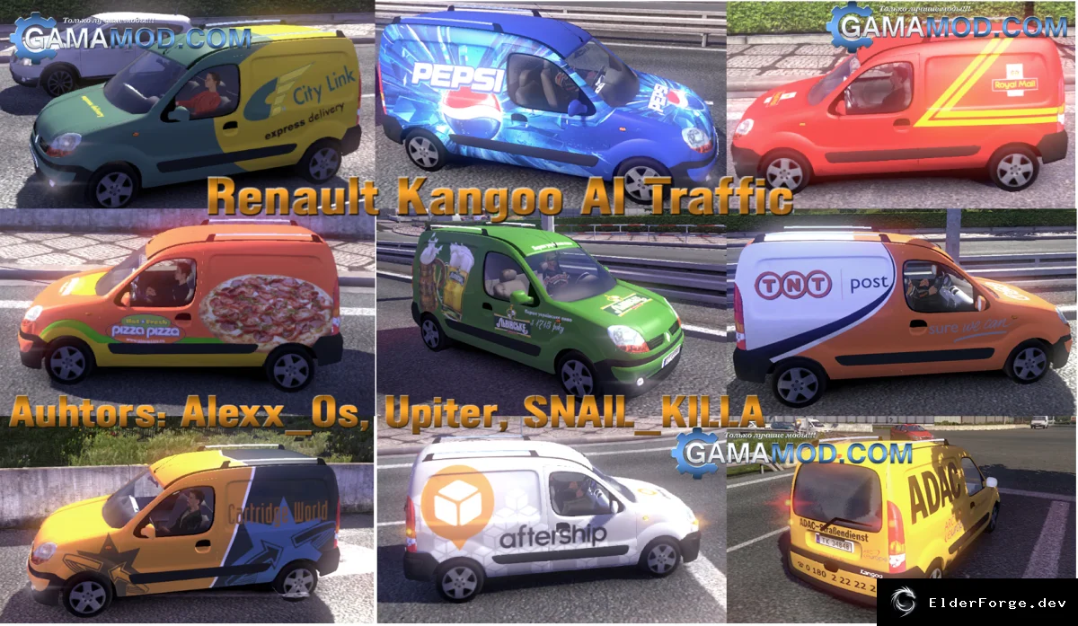 Обложка мода: Renault Kangoo AI Traffic для Euro Truck Simulator 2 – 20 скинов и курьерские услуги