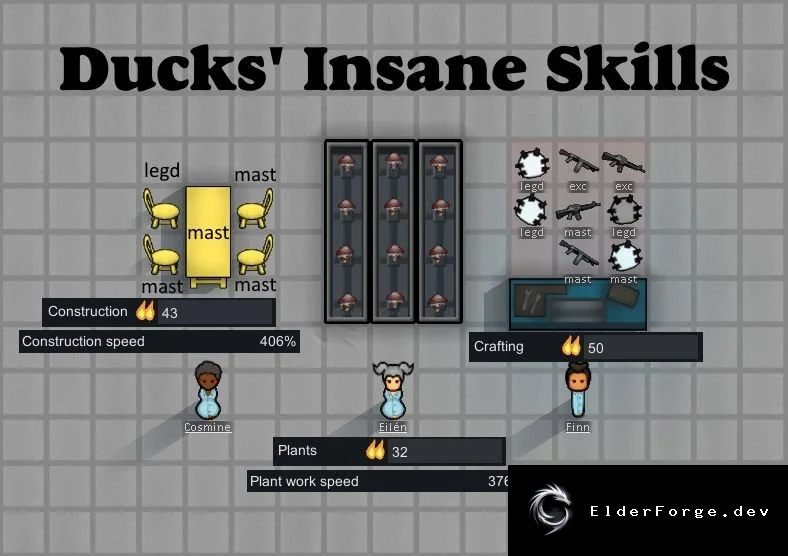 RimWorld – Безлимитные навыки от Ducks' Insane Skills