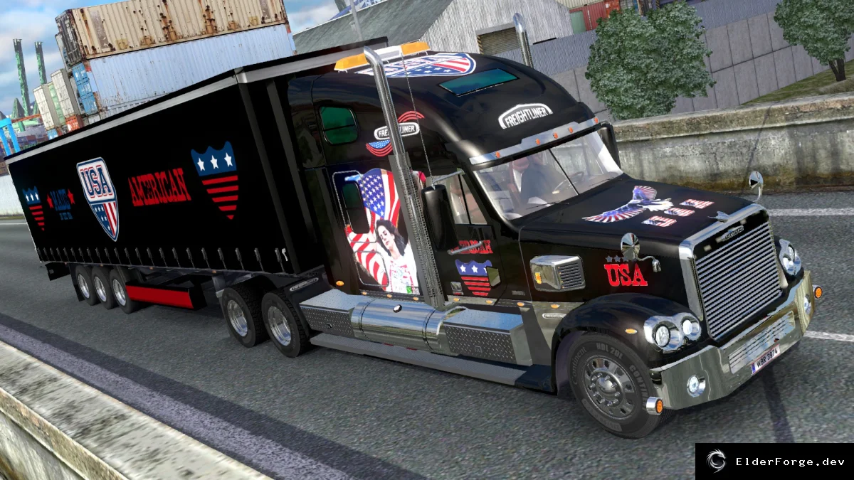 Обложка мода: Road Hunter USA Trailer + Freightliner Coronado Metallic Paint – мод для ETS2