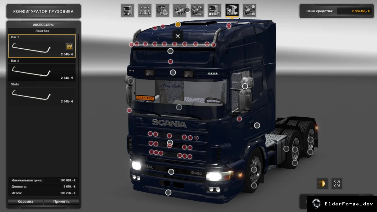 Обложка мода: Scania 164L – автономный грузовик с 1‑кабиной и 6‑шасси для ETS2