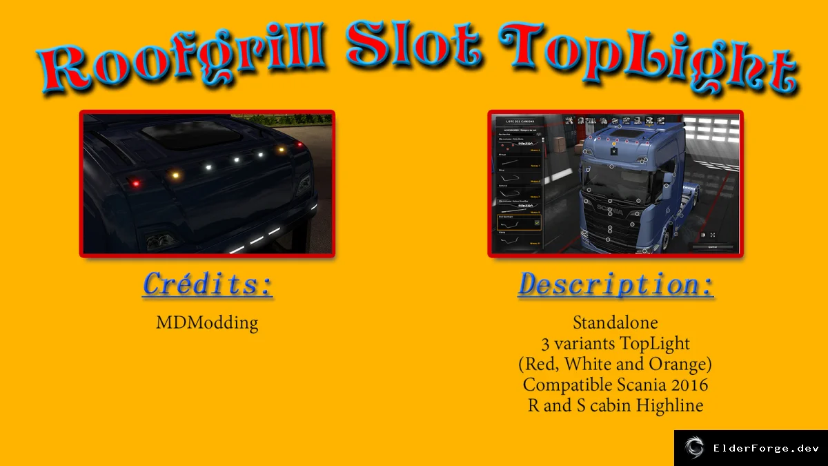 Обложка мода: Scania Next Gen Roofgrill с TopLight – автономный световой слот для Euro Truck Simulator 2