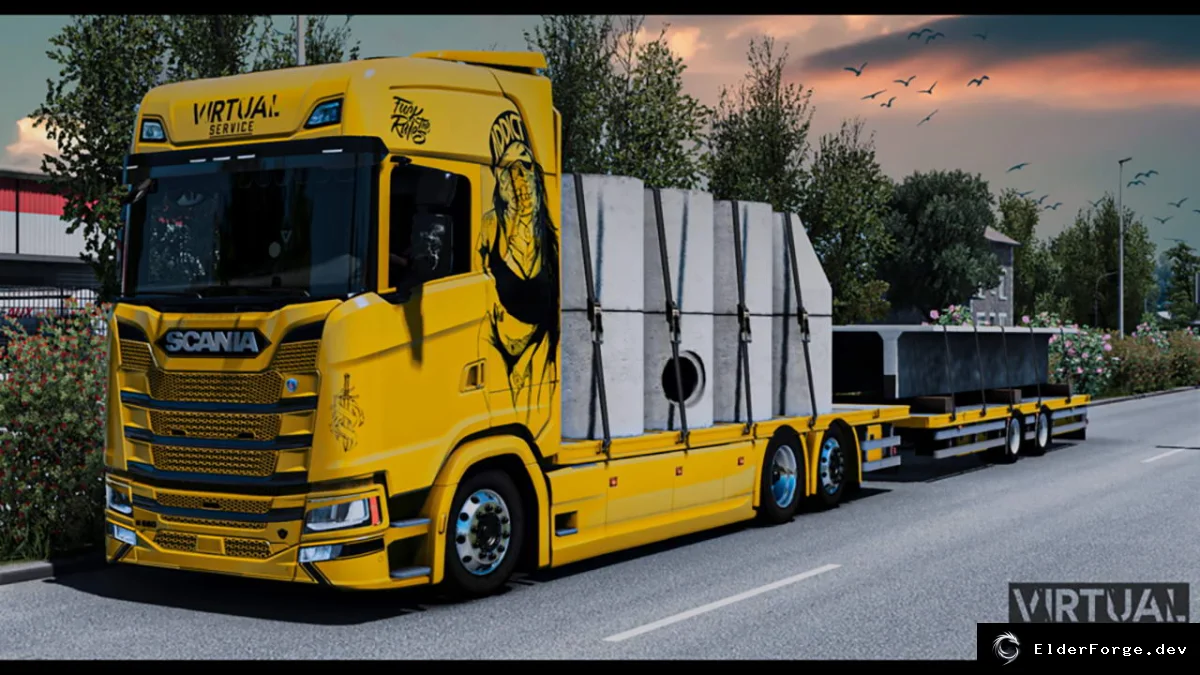 Обложка мода: Scania NG Tandem Flatbed – Прицеп‑платформа 14‑тонный для Euro Truck Simulator 2 (v1.41)