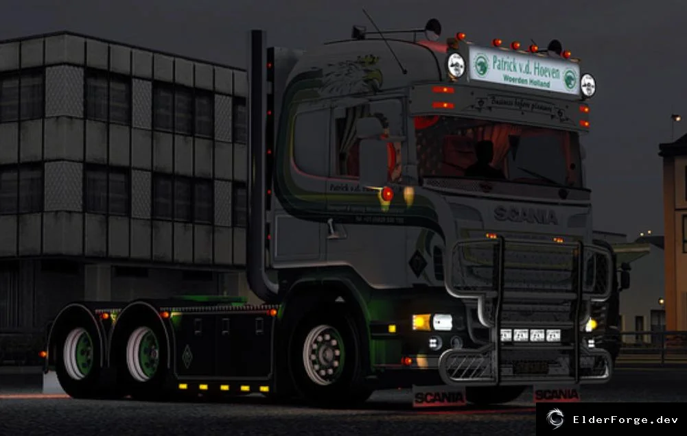 Обложка мода: Scania Patrick vd Hoeven R620 – грузовик, прицеп и V8 звук для ETS2