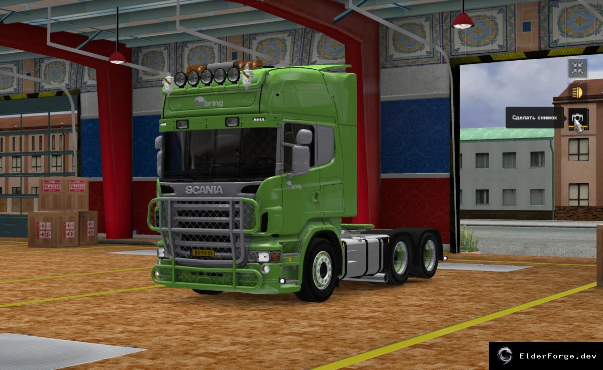 Обложка мода: Scania R 500 Bring – уникальная световая маска, интерьер и приборы для ETS2