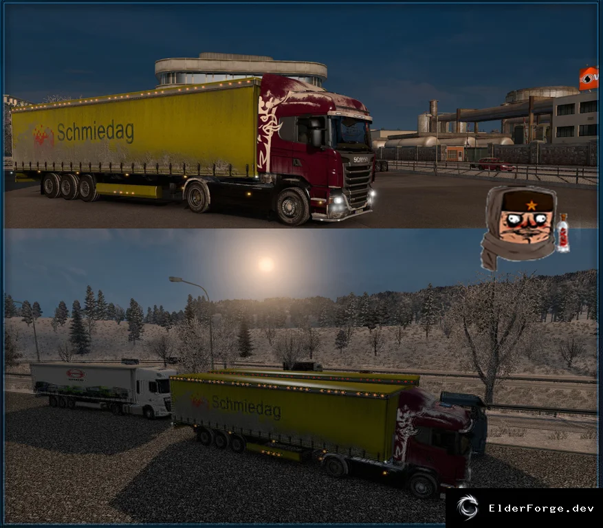 Обложка мода: Scania R со спойлером и автономным прицепом в снегу для ETS2