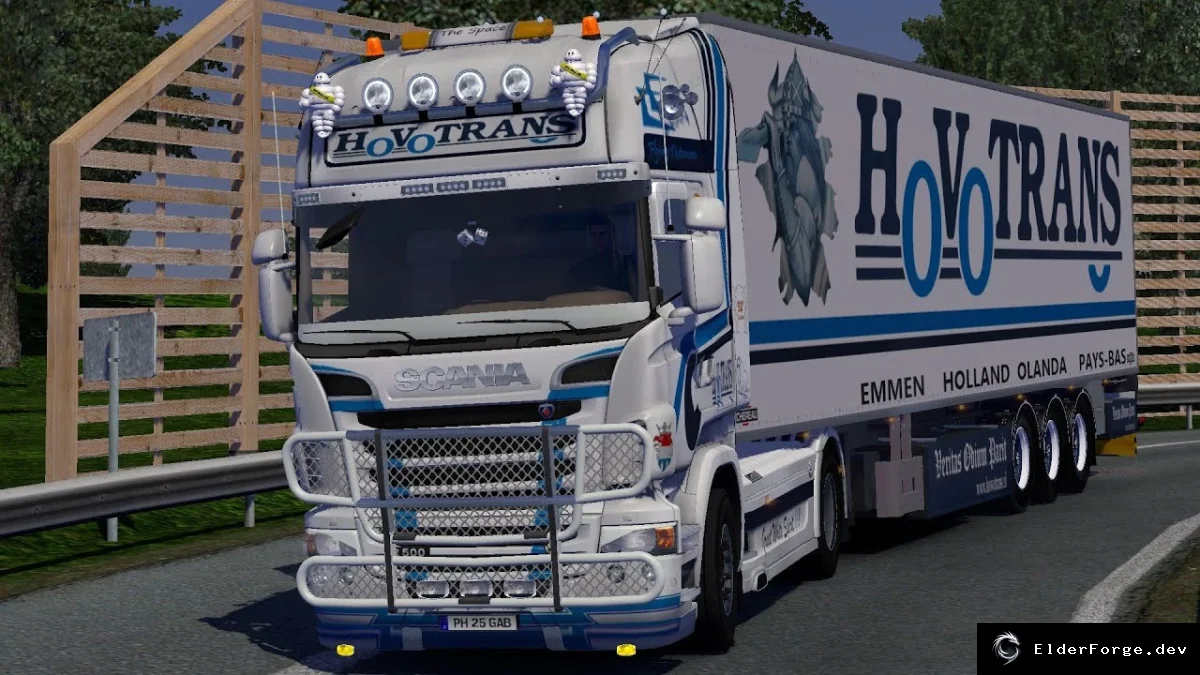 Обложка мода: Scania R580 HovoTrans с прицепом Schmitz – новый набор для Euro Truck Simulator 2