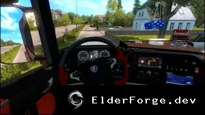 Обложка мода: Scania Streamline – стильный черный интерьер с красными акцентами для ETS2