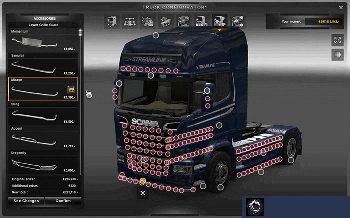 Обложка мода: Scania Streamline Tuning Mod для Euro Truck Simulator 2 – полный набор кастомизации (1.8.x)
