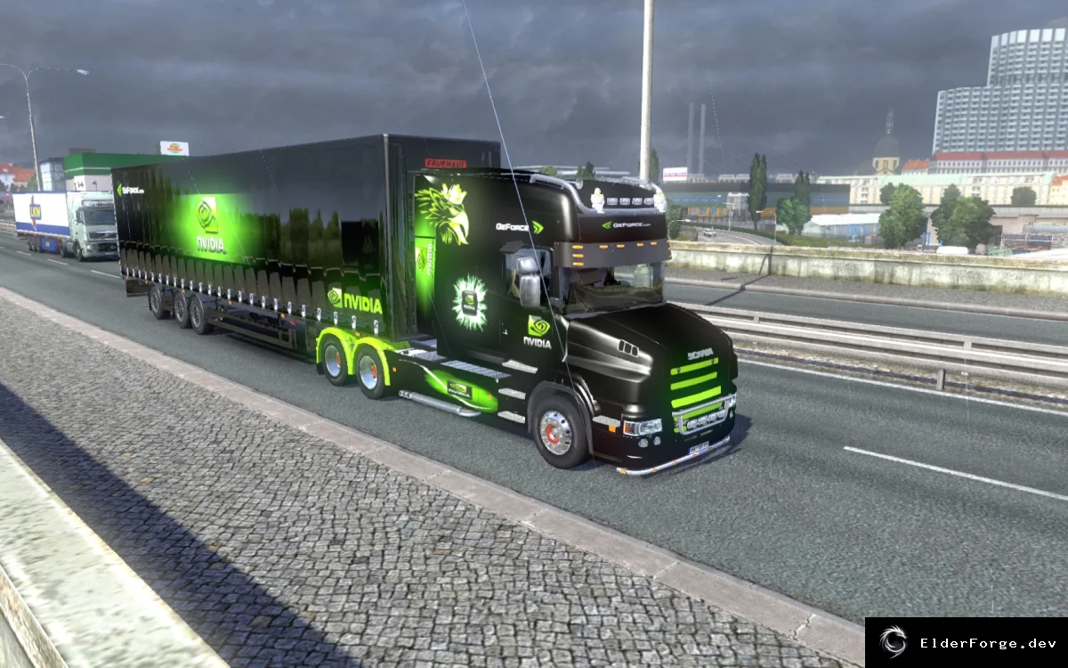 Обложка мода: Scania T Longline + Nvidia Trailer – мод для Euro Truck Simulator 2