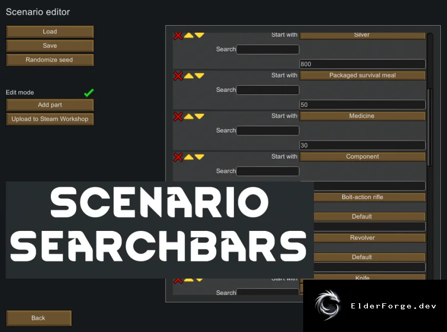 Scenario Searchbars – быстрый поиск предметов в редакторе сценариев RimWorld
