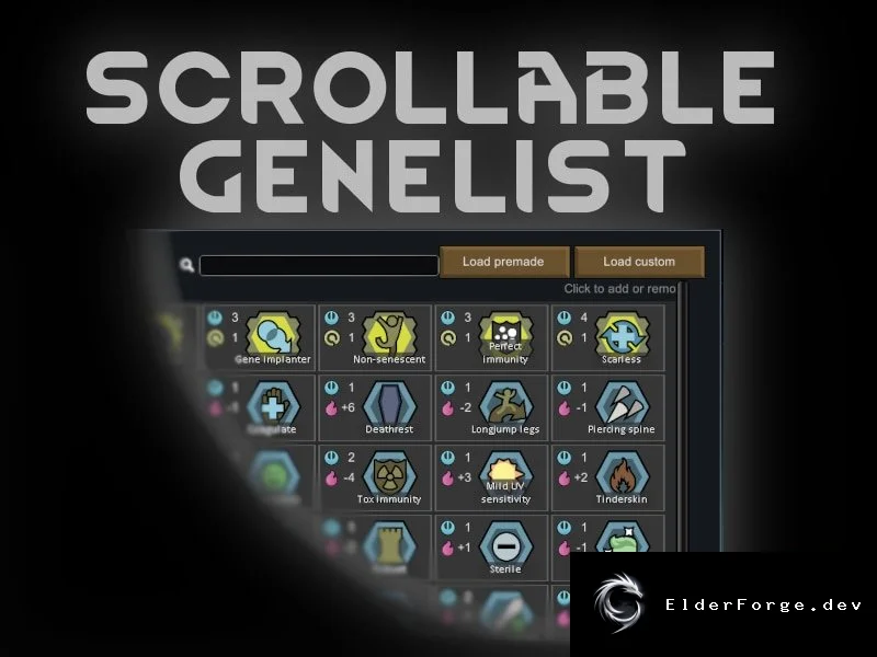 Scrollable Genelist – улучшенный список генов в редакторе ксенотипов RimWorld