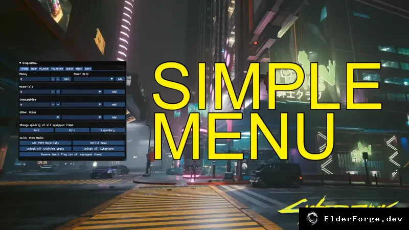 Обложка мода: Simple Menu – расширенный UI с горячими клавишами и читами для Cyberpunk 2077