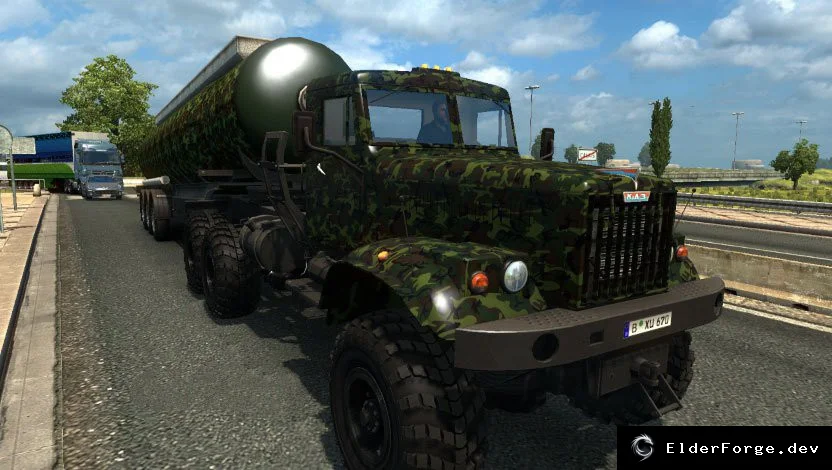 Обложка мода: Скин Army Camo для KrAZ 255 и автономного прицепа – Euro Truck Simulator 2