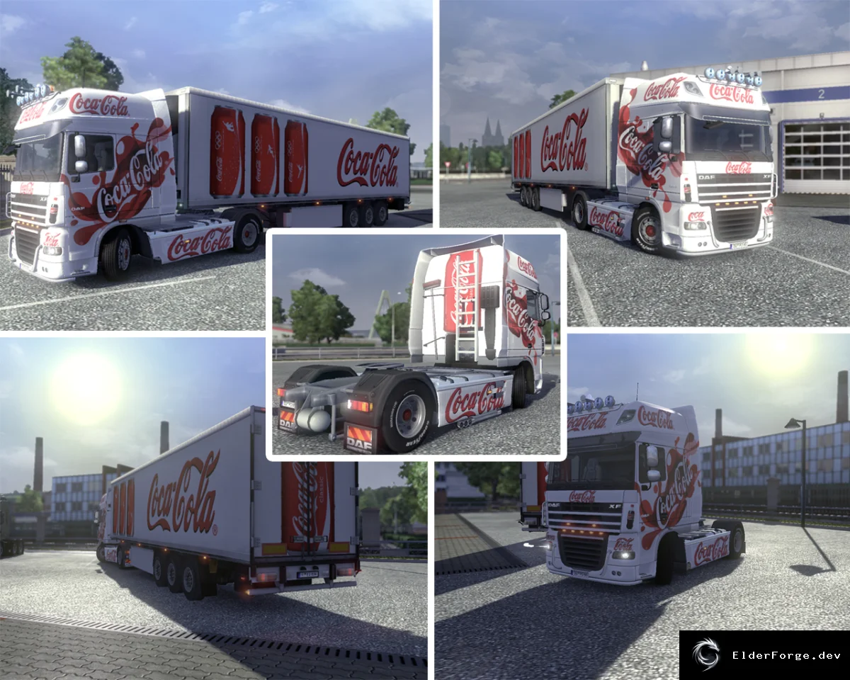 Обложка мода: Скин DAF XF Coca‑Cola и фирменный прицеп для Euro Truck Simulator 2