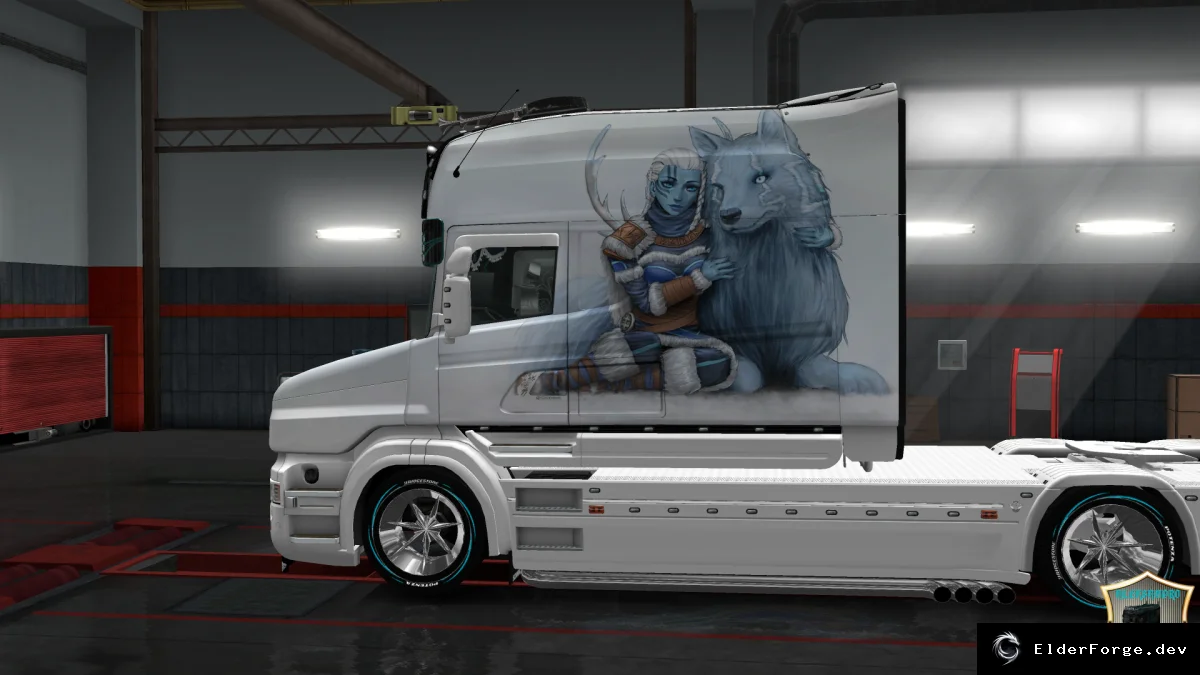 Обложка мода: Скин Girl and Wolf для Scania T Longline – Euro Truck Simulator 2