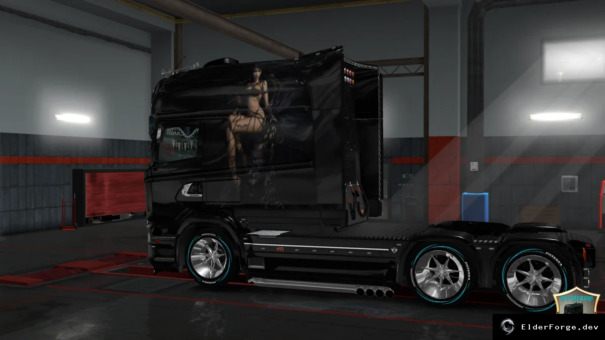 Обложка мода: Скин «Girl in Black» для Scania RS Longline – стильный внешний вид в Euro Truck Simulator 2