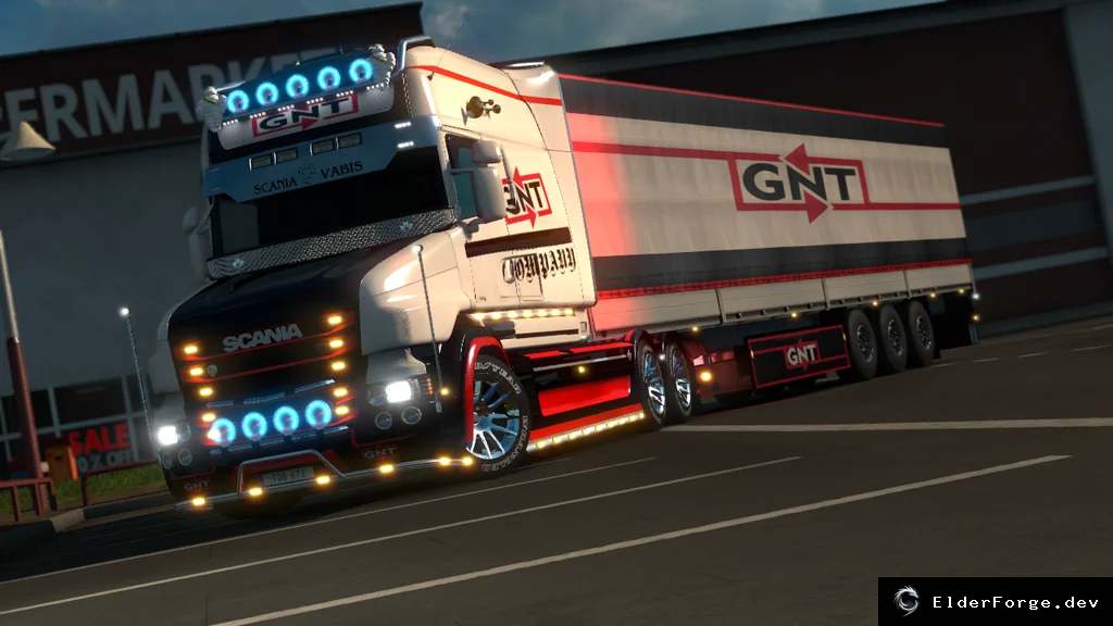 Обложка мода: Скин GNT Company для Scania T (RJL Longlie EXC) и прицепа Schmitz v4 – Euro Truck Simulator 2