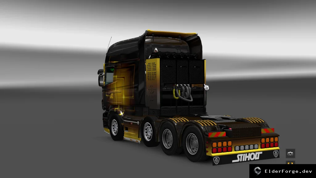 Обложка мода: Скин Gold Maniac v2 для Scania RJL EXC Longline – Euro Truck Simulator 2