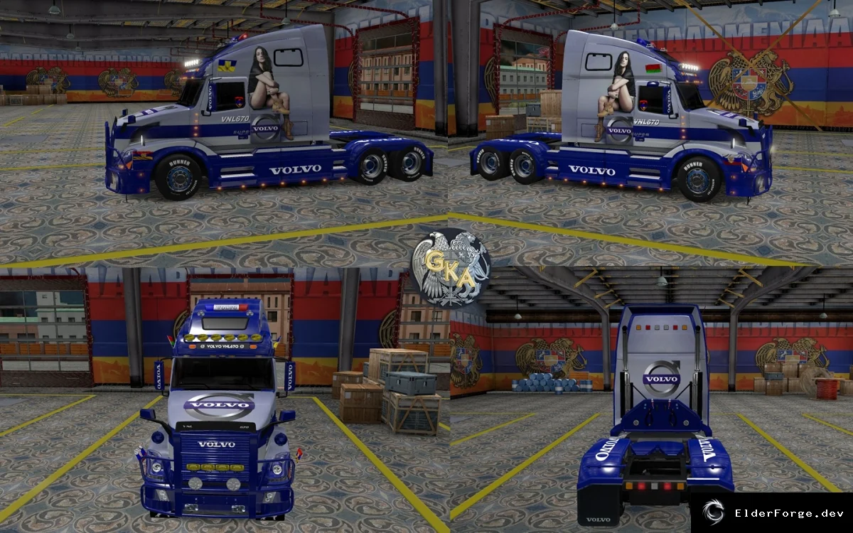 Обложка мода: Скин Ирина для Volvo VNL 670 + автономный прицеп‑экскаватор в Euro Truck Simulator 2