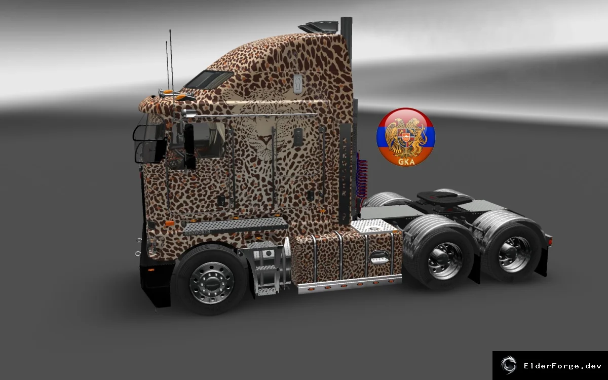 Обложка мода: Скин Леопард для Kenworth K200 и Volvo W900 Long – яркая раскраска в ETS2