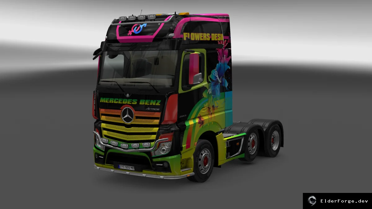 Обложка мода: Скин Mercedes Actros 2014 – яркая раскраска для ETS2