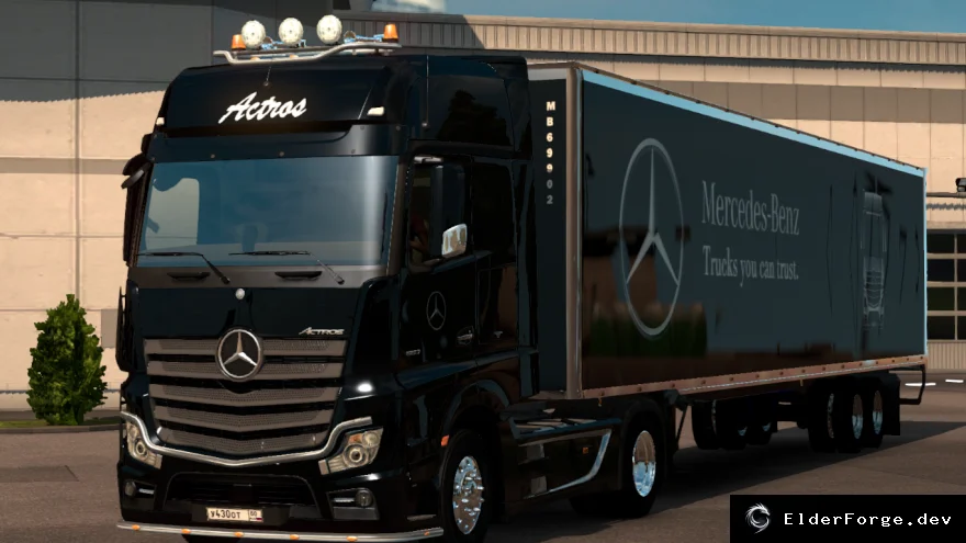Обложка мода: Скин Mercedes‑Benz Actros MP4 и автономный прицеп для Euro Truck Simulator 2