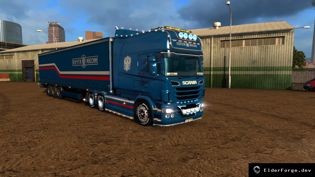 Обложка мода: Скин Почты России для Scania RS EXC Longline (RJL) + автономный прицеп – ETS2