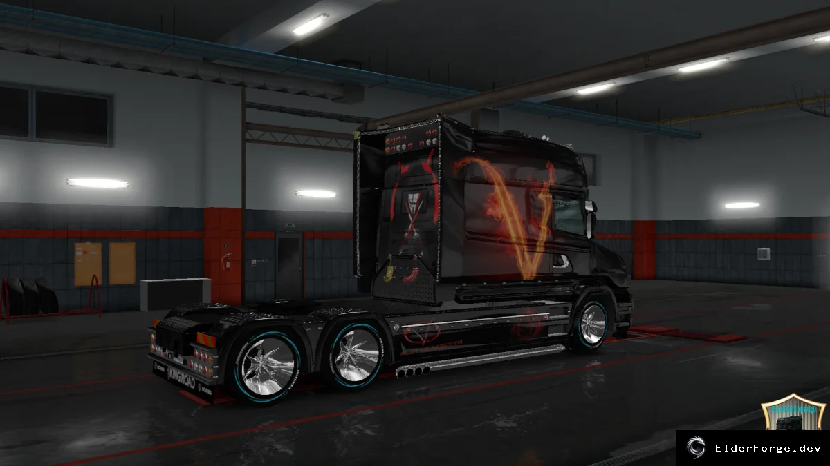 Обложка мода: Скин V как Vindetta v1 для Scania T Longline – мод для Euro Truck Simulator 2