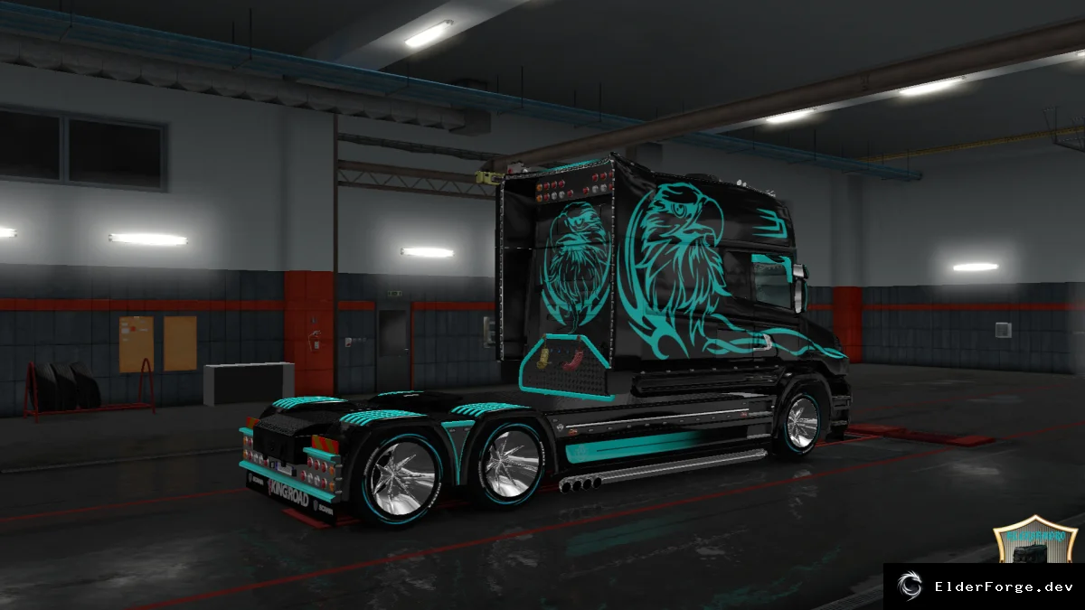 Обложка мода: Скин Vabis Turquoise &amp; Black для Scania T Longline – ETS2