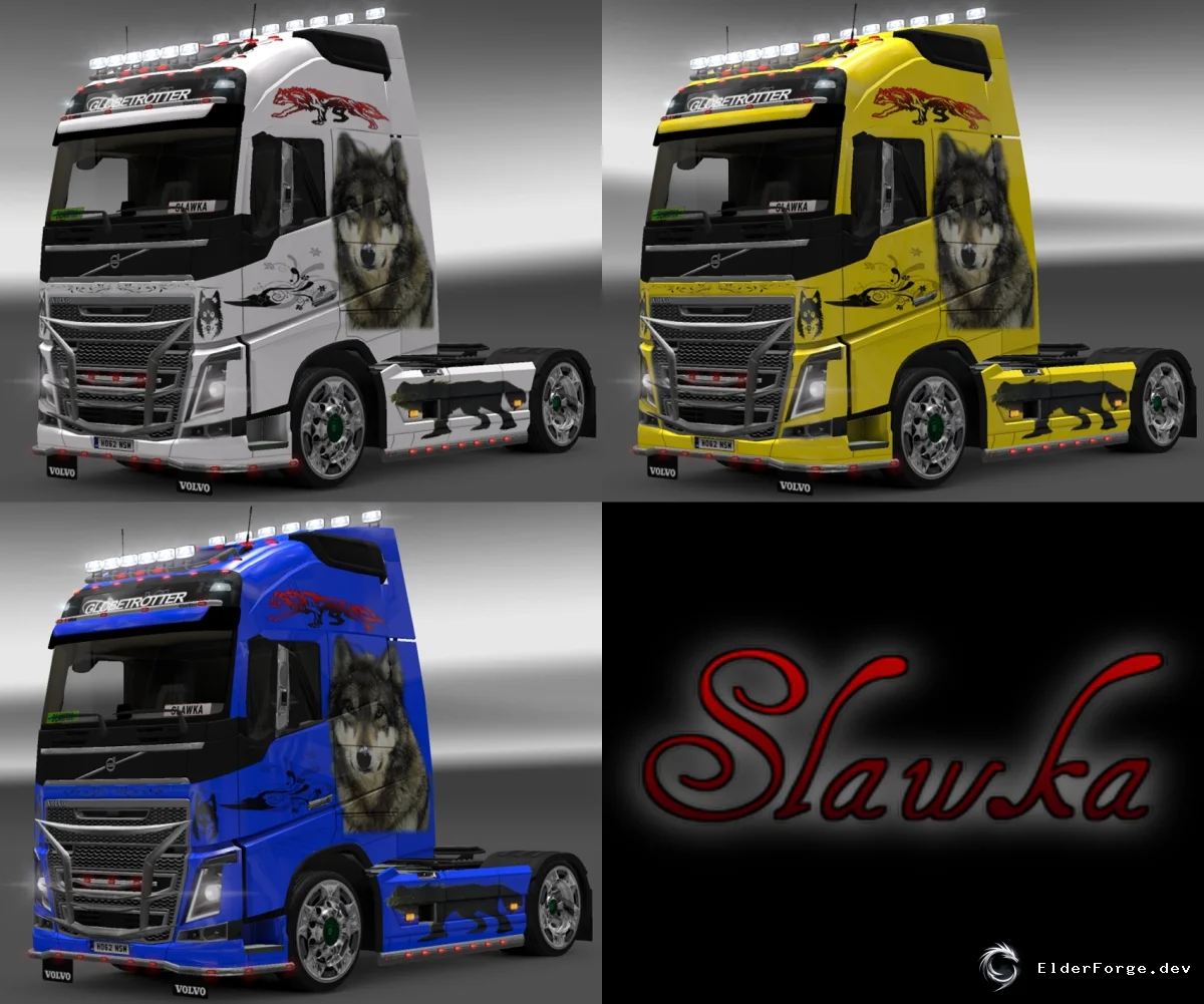 Обложка мода: Скин Volvo FH 2013 – Wolf (Белый, Жёлтый, Синий) для Euro Truck Simulator 2
