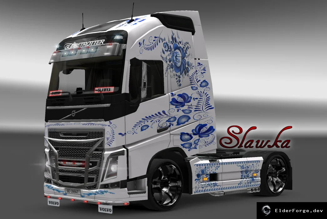 Обложка мода: Скин Volvo FH16 2013 White Gzhel для Euro Truck Simulator 2