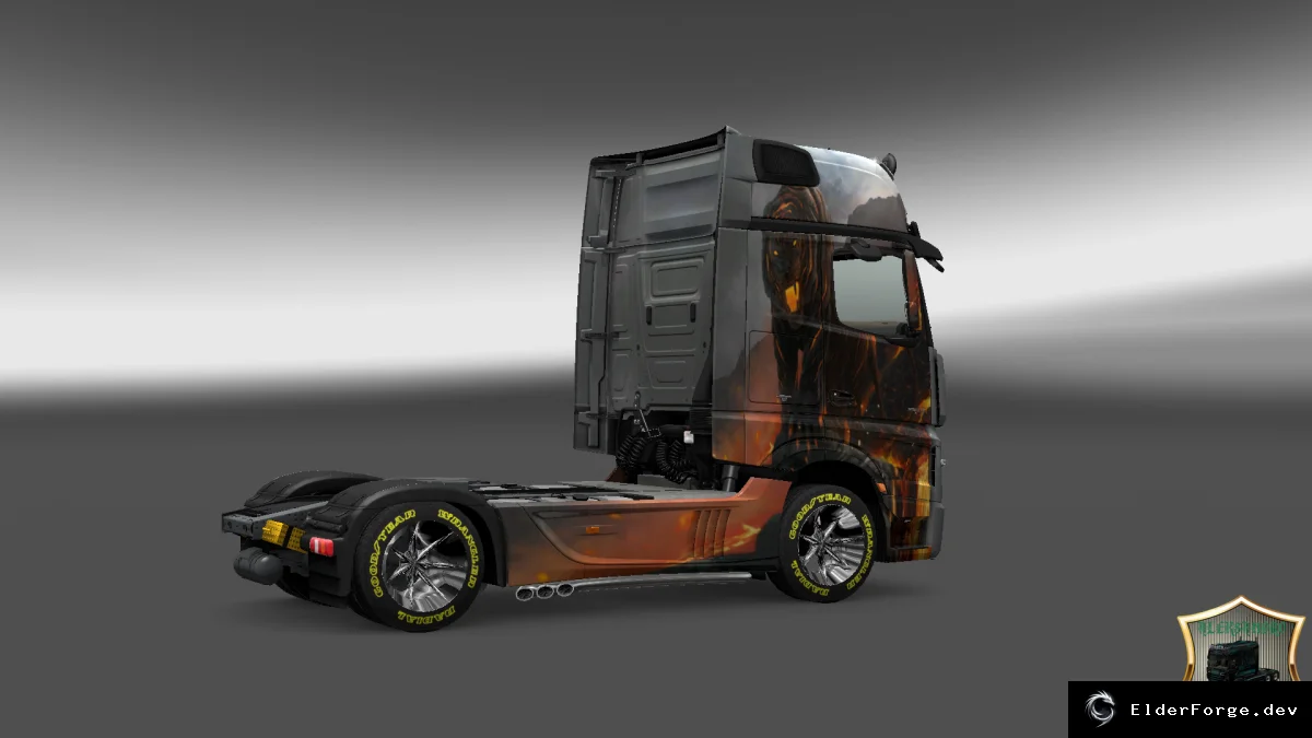 Обложка мода: Скин «Vulcanicity Tiger» для Mercedes Actros 2014‑2015 в Euro Truck Simulator 2