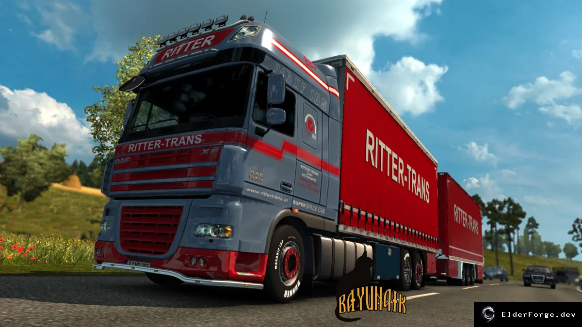 Обложка мода: Скин‑пак Ritter для DAF XF 105 50k и тандем‑трейлера в Euro Truck Simulator 2
