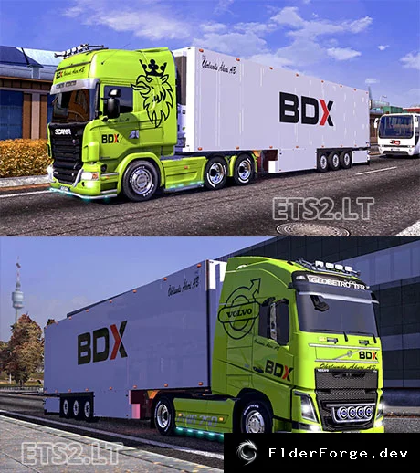 Обложка мода: Скины Volvo FH 2012 и Scania + Прицеп BDX для Euro Truck Simulator 2