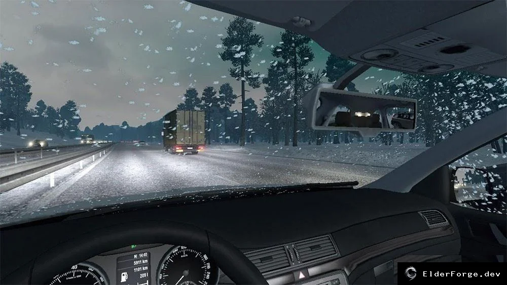 Обложка мода: Snowfall Overhaul для зимних модов ETS2 1.25.x – реалистичный снег