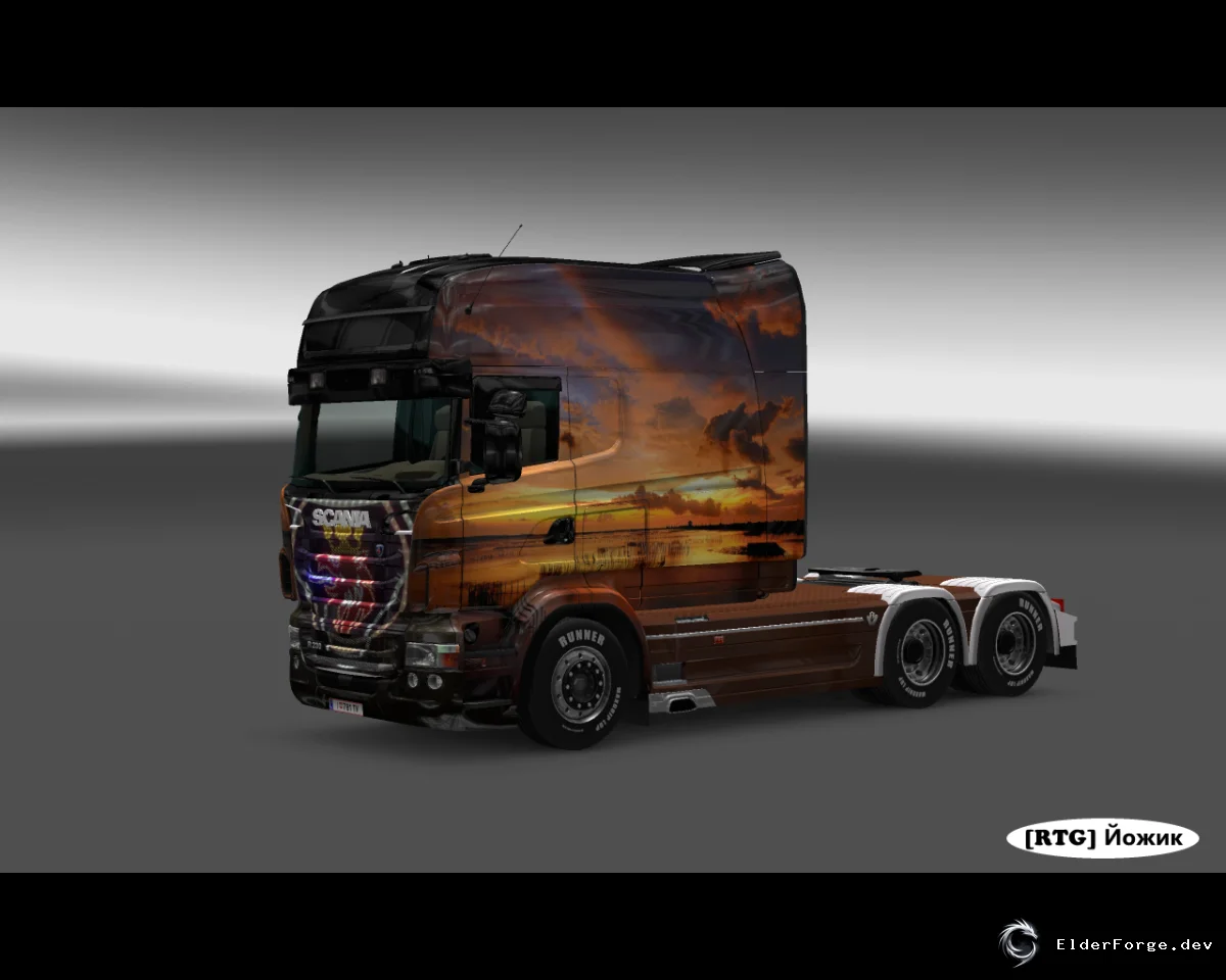 Обложка мода: Sunset Skin для Scania RJL и автономного прицепа в ETS2