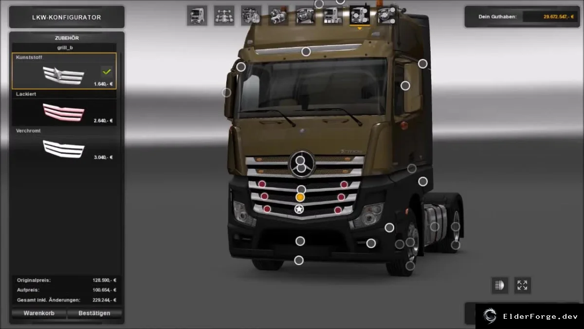 Обложка мода: Тюнинг Mercedes Actros MP4 v3.1.0 для Euro Truck Simulator 2 – новые материалы и детали