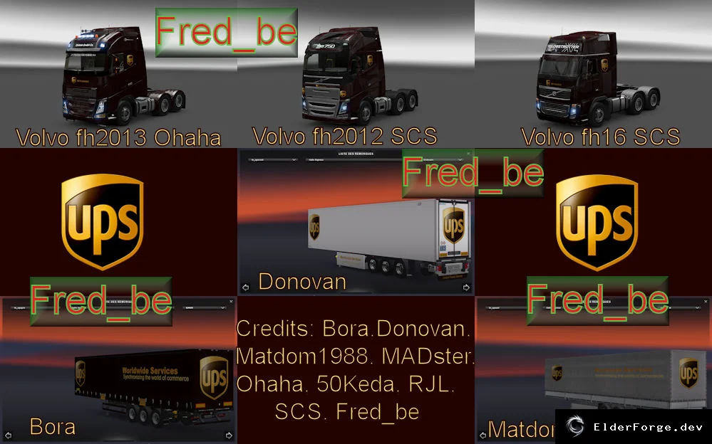 Обложка мода: UPS Combo Skin Pack для Euro Truck Simulator 2 – автономные прицепы в трафике