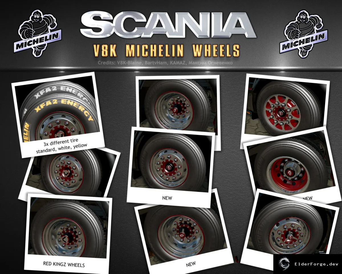 Обложка мода: V8K Scania Michelin Wheels – детализированные колёса для ETS2
