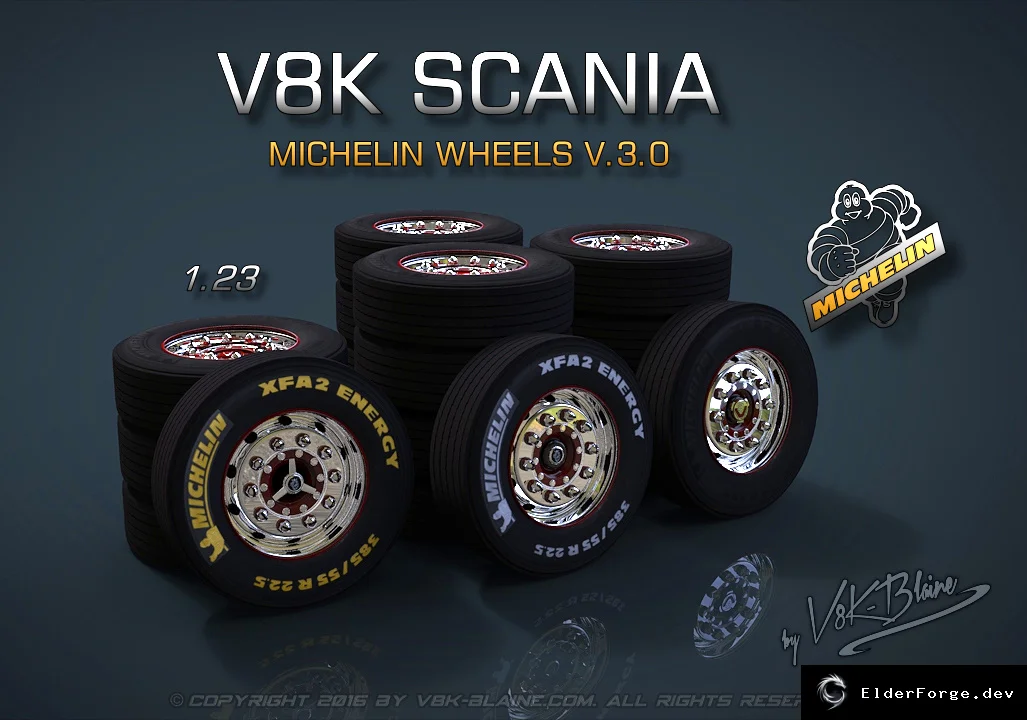 Обложка мода: V8K Scania Michelin Wheels – новые диски и шины для ETS2 1.23