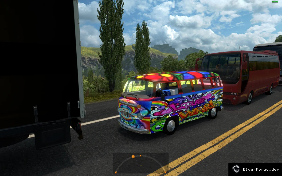 Обложка мода: Volkswagen Hippie Van v2 – новые микроавтобусы в трафик для Euro Truck Simulator 2 1.27