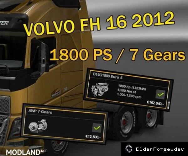 Обложка мода: Volvo FH 16 2012 с 1800 л.с. и 7‑ступенчатой коробкой – мод для ETS2