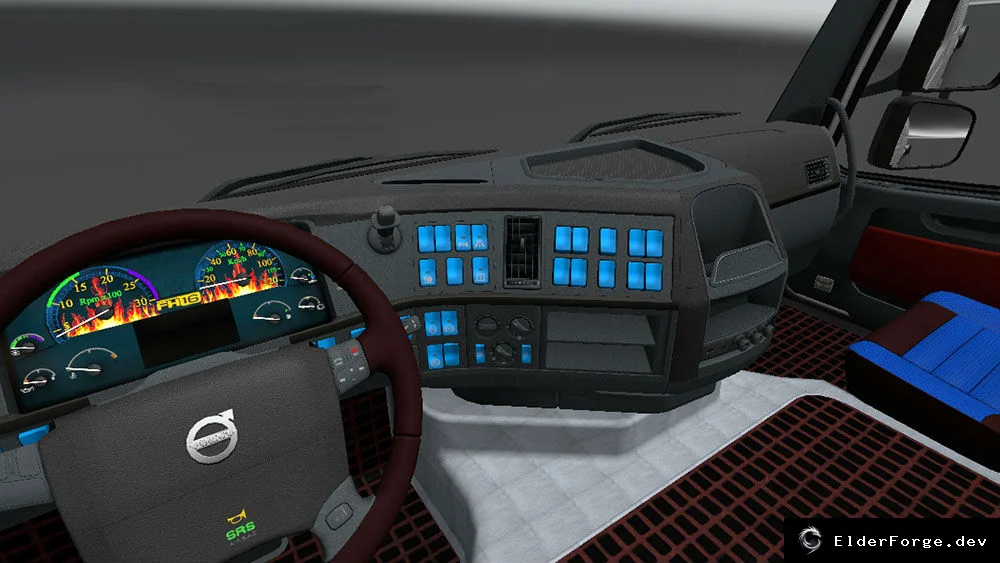 Обложка мода: Volvo FH Red &amp; Blue Interior – новый интерьер для ETS2