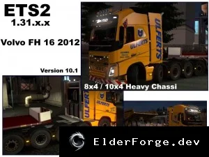 Обложка мода: Volvo FH2012 8x4/10x4 для Euro Truck Simulator 2 – реальная подсветка интерьера