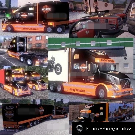 Обложка мода: Volvo VNL 780 Harley Davidson – мощный грузовик и 17 прицепов для Euro Truck Simulator 2