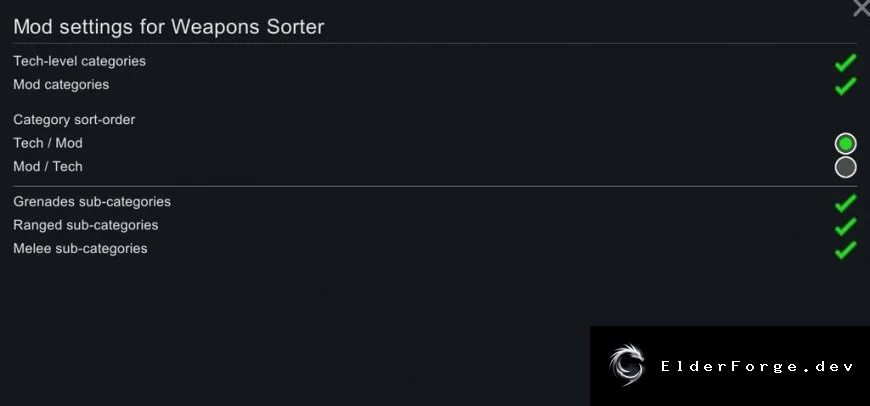 Weapons Sorter — удобный сортировщик оружия для RimWorld