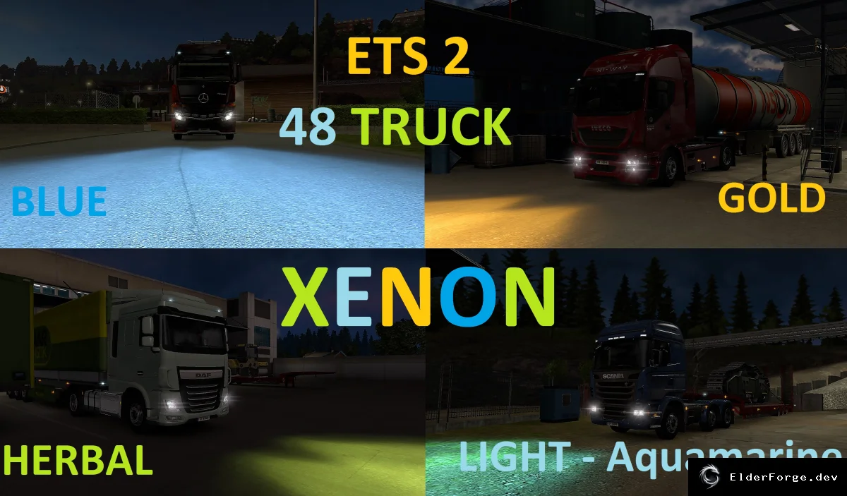 Обложка мода: Xenon Light Color Pack для Euro Truck Simulator 2 – 16 вариантов света в 4 цветах