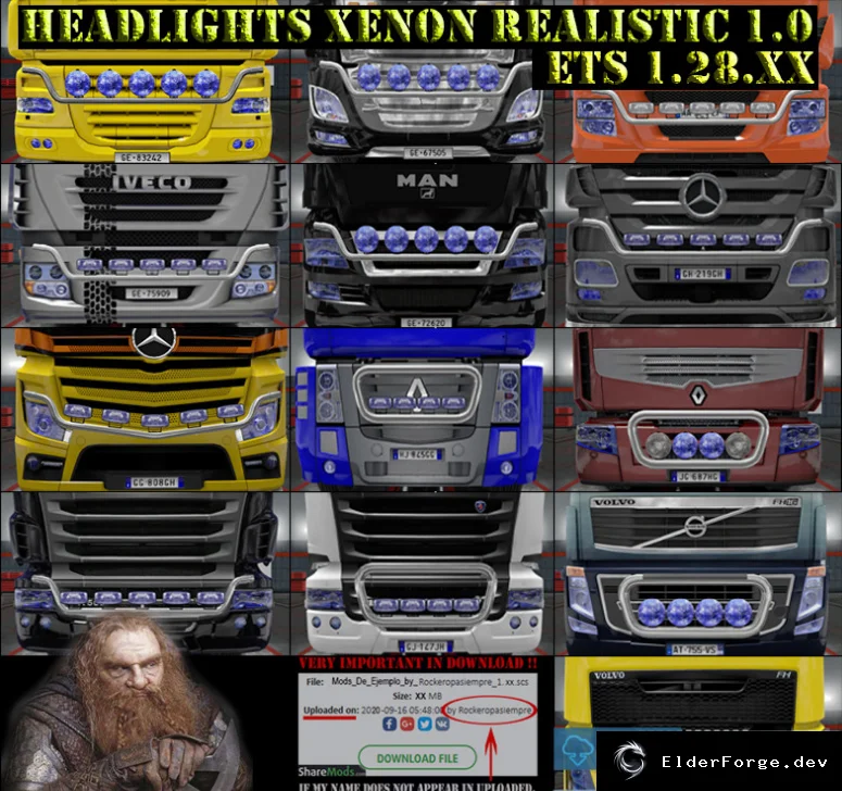 Обложка мода: Xenon Realistic Blue Headlights for Euro Truck Simulator 2 – полная замена фар