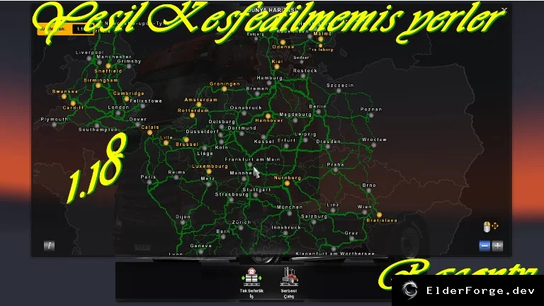 Обложка мода: Зелёные дороги на карте и навигаторе в Euro Truck Simulator 2