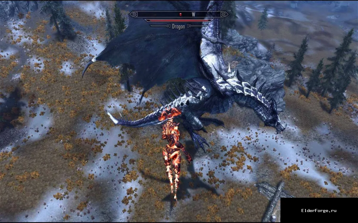 Обложка мода: Бой в небесах — летучее заклинание для Skyrim LE: превращение в огненного Атронаха или Драко…